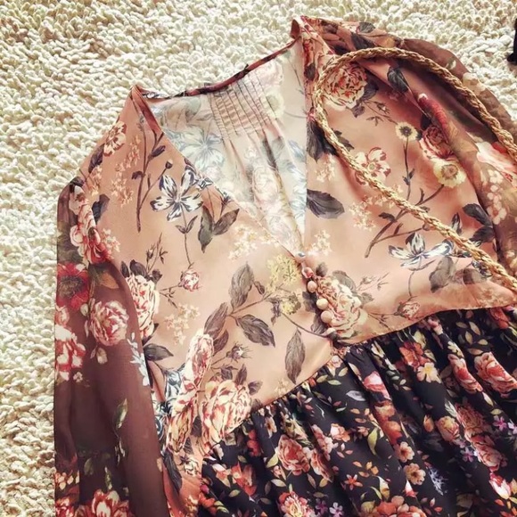 SOLD OUT Boho Fall Colors Chiffon Long Sleeve Dress - Picture 7 of 10